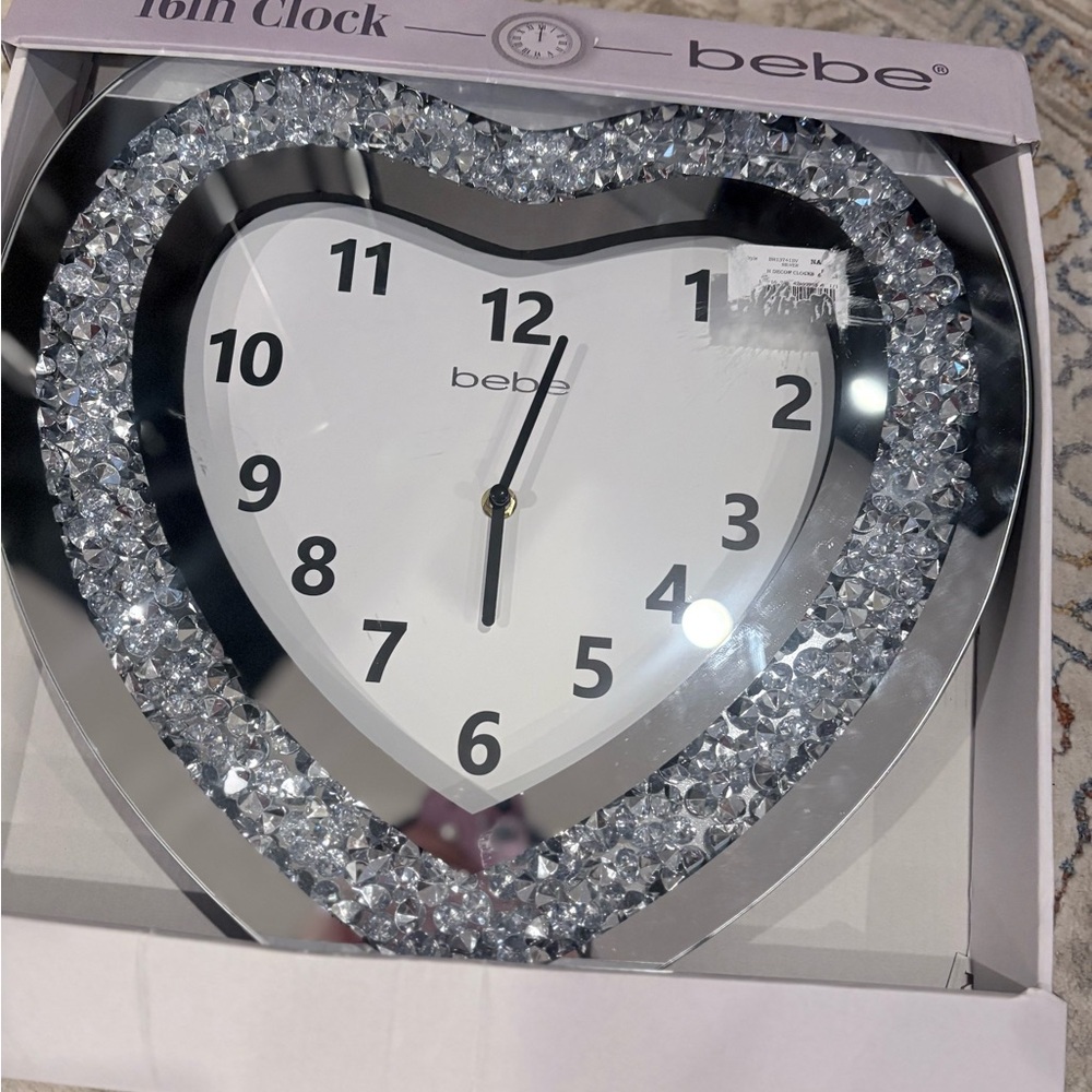 Bebe Glam Silver Heart Wall Clock